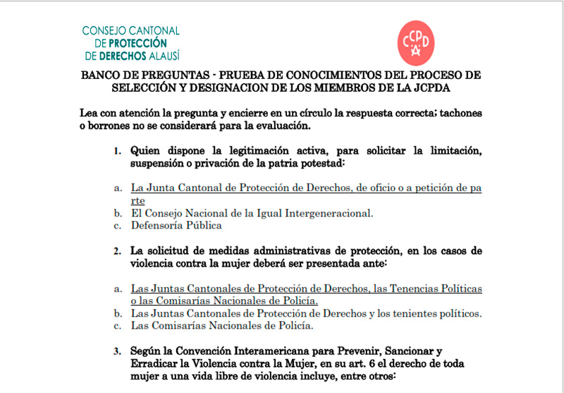 BANCO DE PREGUNTAS PRUEBA DE CONOCIMIENTOS DEL PROCESO DE SELECCION Y DESIGNACION DE LOS MIEMBROS DE LA JCPDA