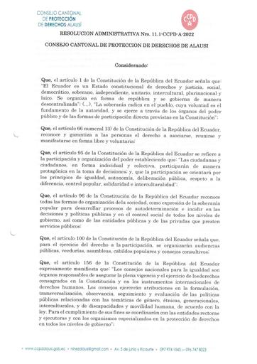 Resolucion Administrativa Nro  011 11