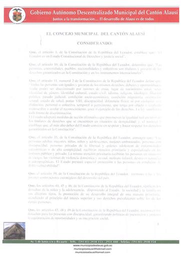 ORDENANZA SUSTITUTIVA QUE REGULA LA ORGANIZACIÓN Y FUNCIONAMIENTO DEL “CONSEJO CANTONAL DE PROTECCIÓN DE DERECHOS DE ALAUSÍ”