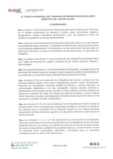 ORDENANZA DE CREACIÓN, ORGANIZACIÓN Y FUNCIONAMIENTO DE LA JUNTA CANTONAL DE PROTECCIÓN DE DERECHOS DEL CANTÓN ALAUSÍ.